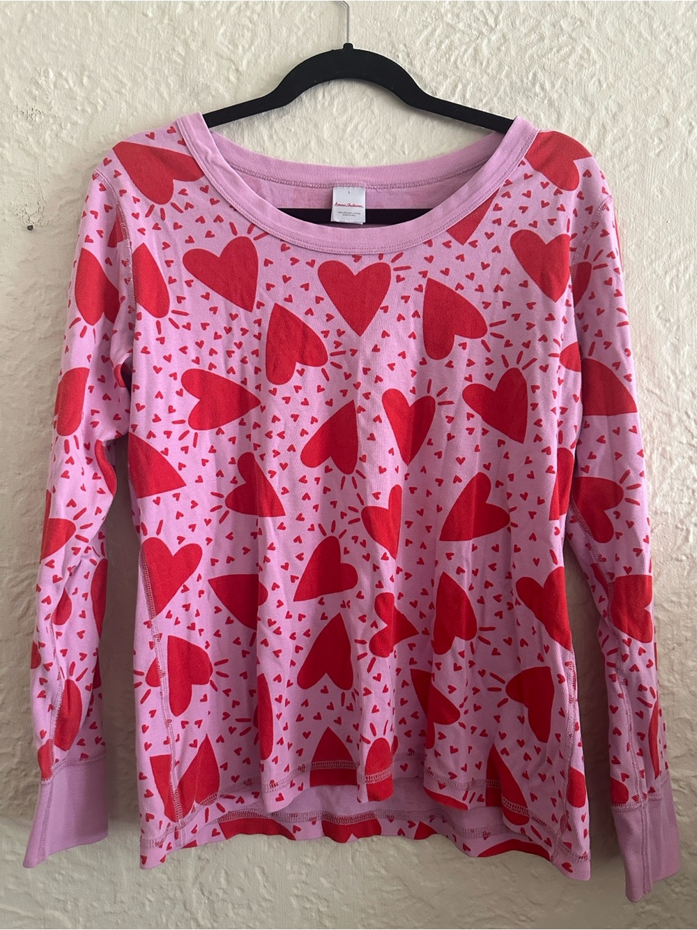 Hanna Andersson Pink Full Hearts Long John Pajama Top Large